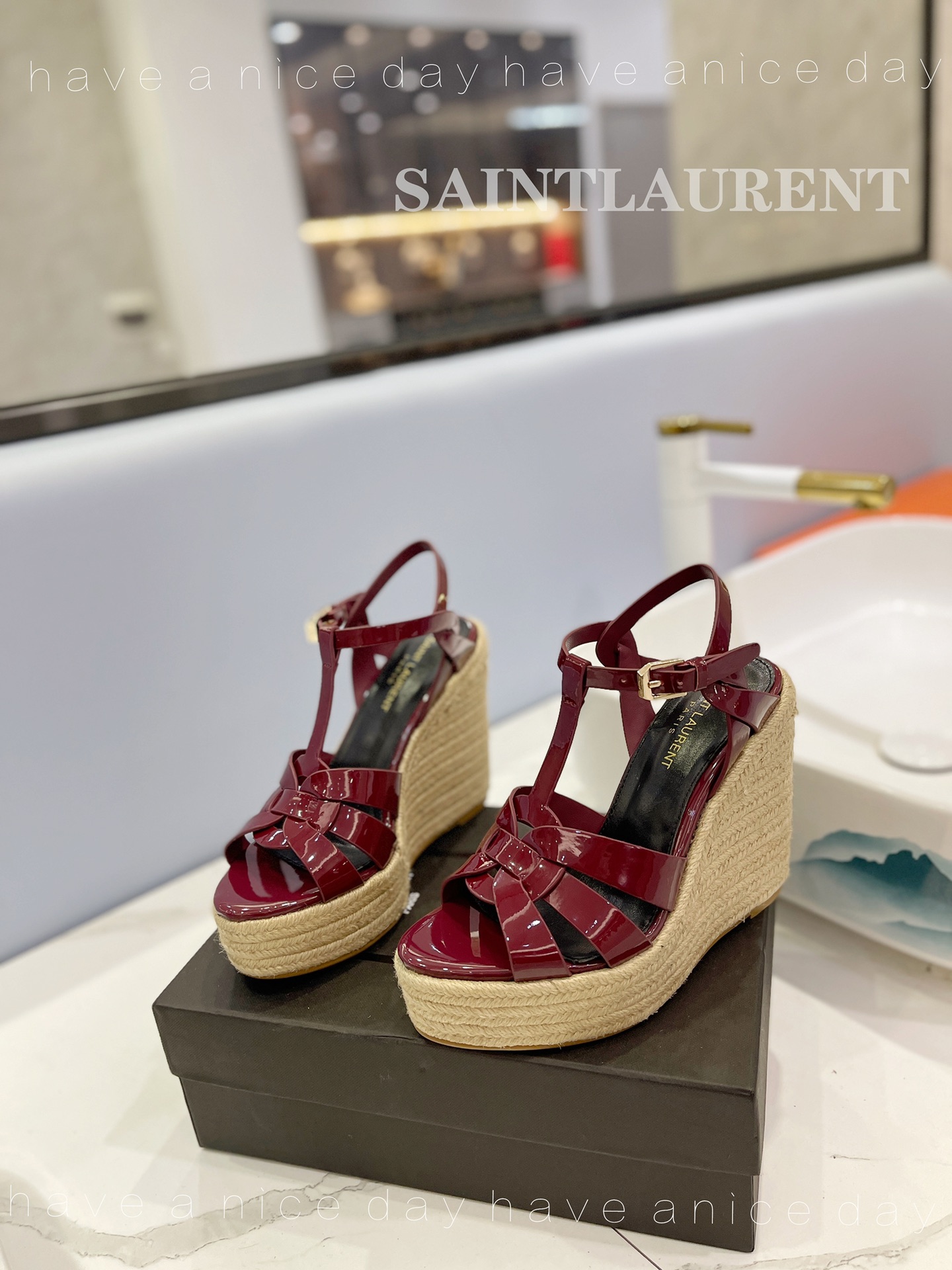 Sa1nt Lau*nt Tribute Espadrilles In Patent Burgundy For Women
