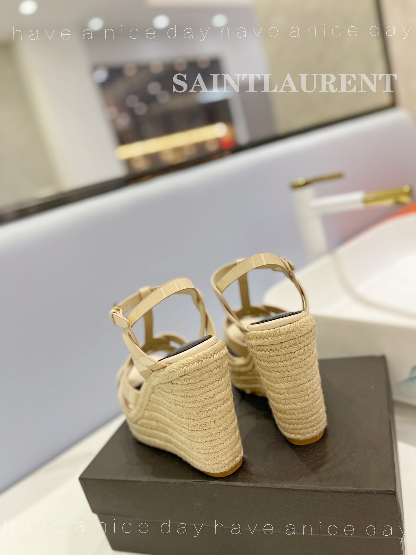 Sa1nt Lau*nt Tribute Espadrilles In Patent Beige For Women
