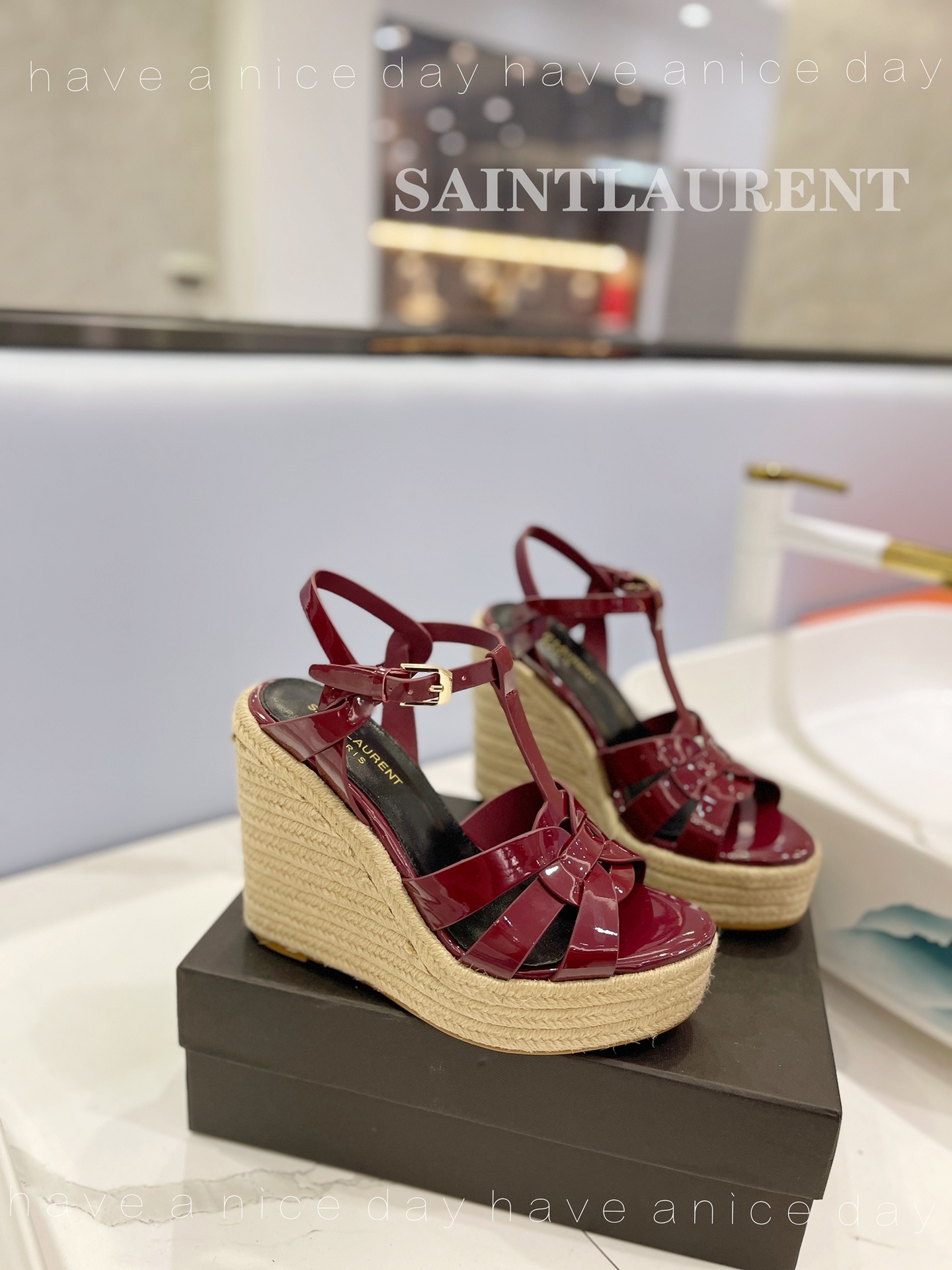 Sa1nt Lau*nt Tribute Espadrilles In Patent Burgundy For Women