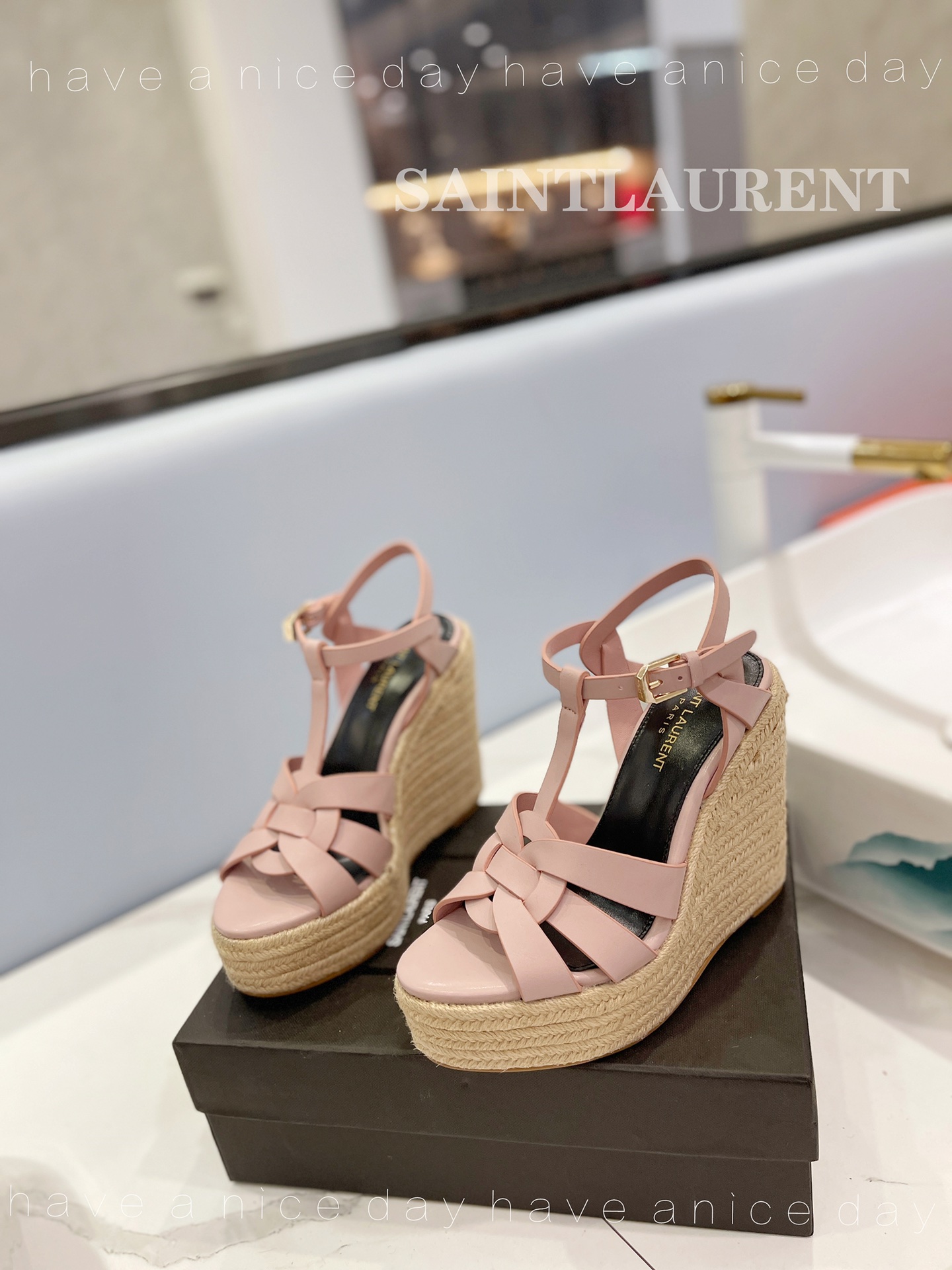 Sa1nt Lau*nt Tribute Espadrilles In Smooth Light Pink For Women