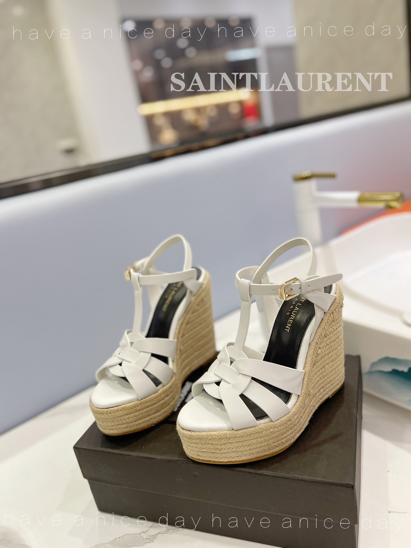 Sa1nt Lau*nt Tribute Espadrilles In Smooth White For Women 611924BZC009008