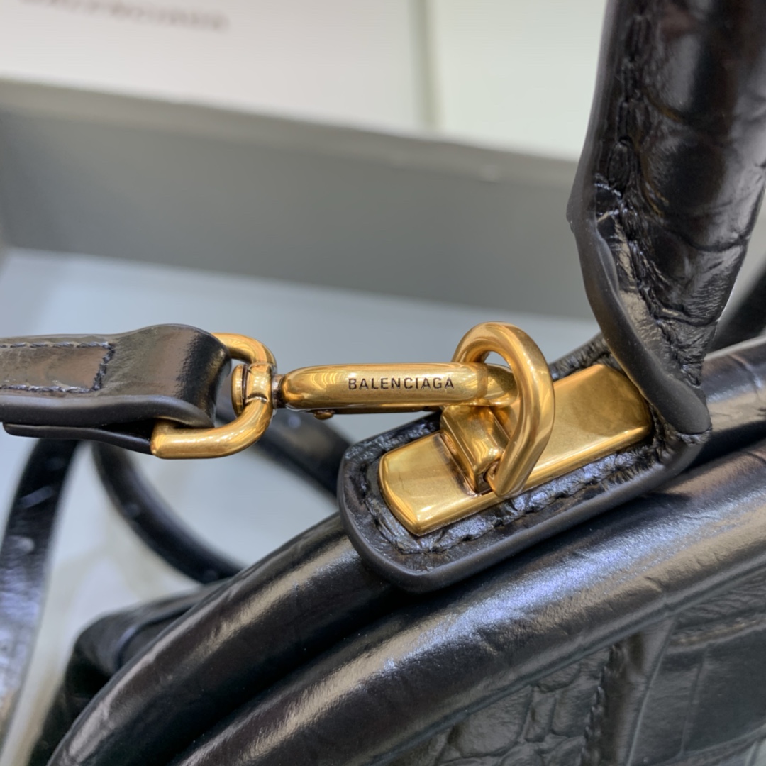 Ba1en*iaga Editor Small Top Handle Bag Embossed Black/Pink For Women 10.6 in/27 cm