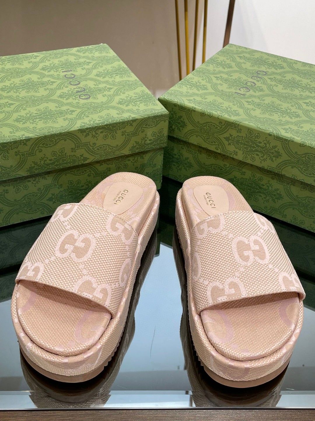 Gvc*1 Jumbo Gg Platform Slide Sandal Beige For Women 730043 UKO00 8805