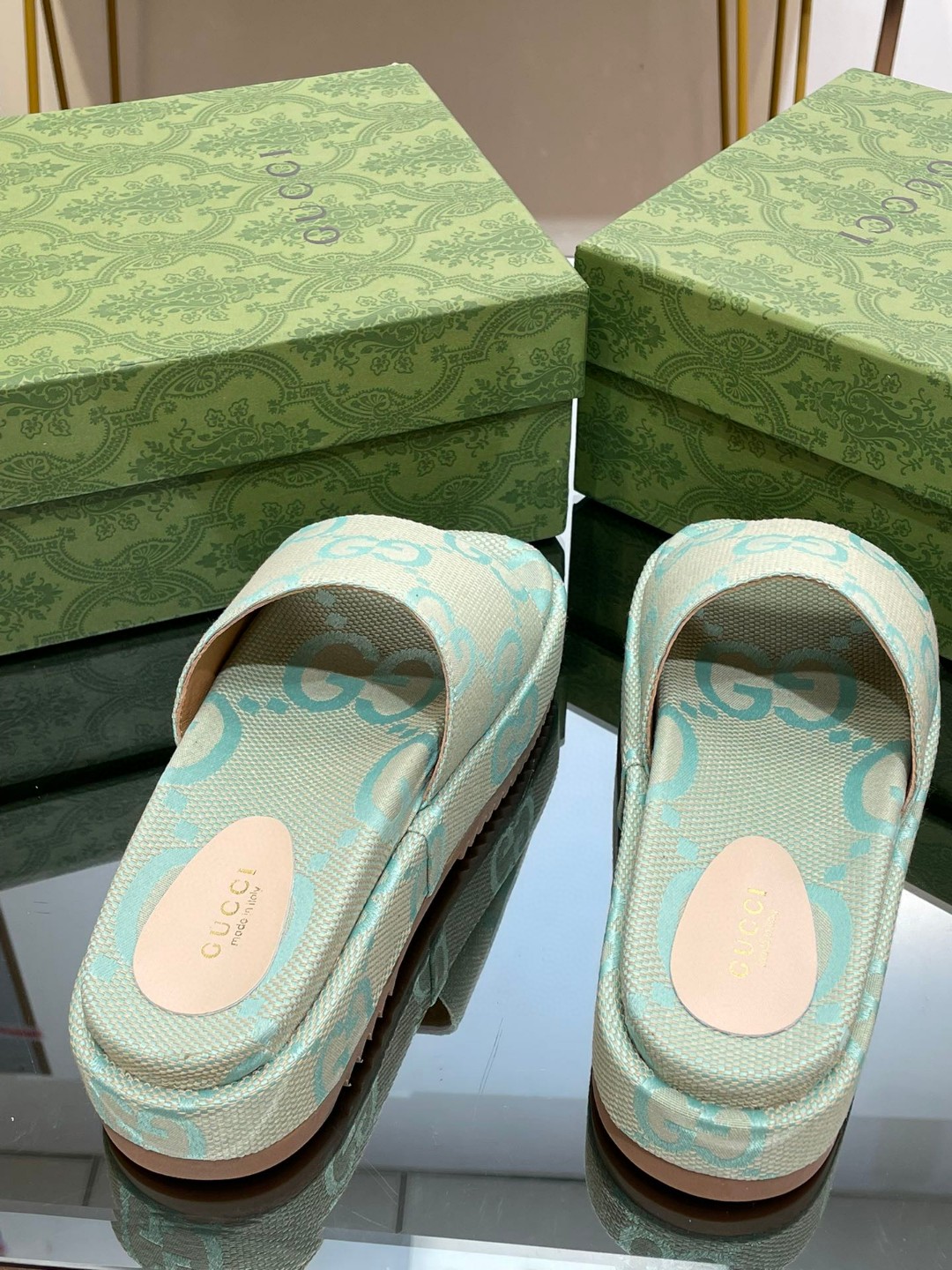 Gvc*1 Jumbo Gg Platform Slide Sandal Light Green For Women