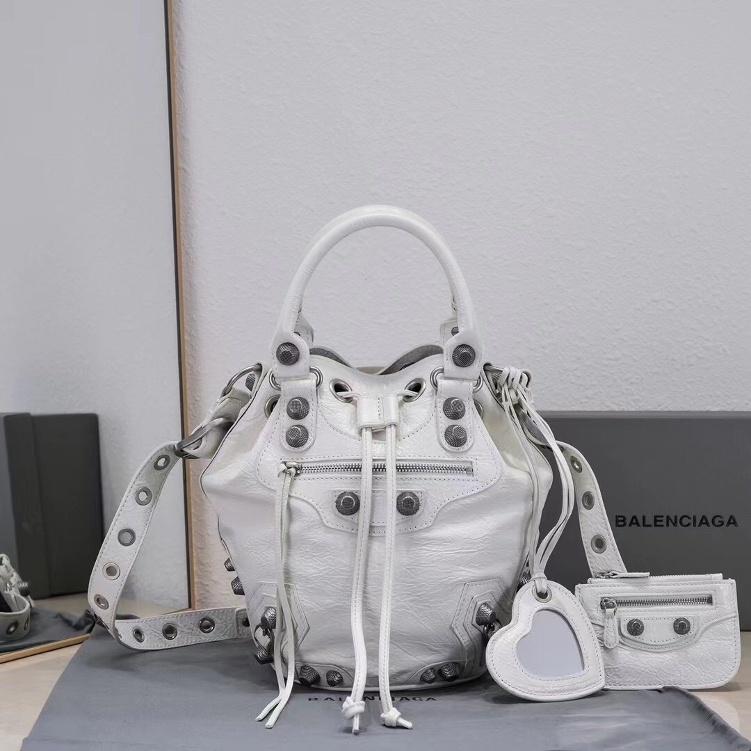 Ba1en*iaga Le Cagole Small Bucket Bag In White/Black/Purple For Women 11.8in/30 cm