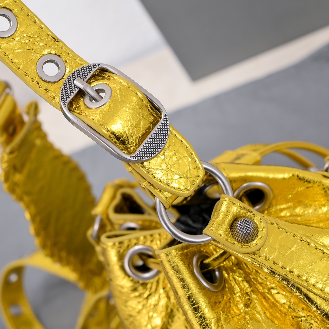 Ba1en*iaga Le Cagole Xs Bucket Bag Metallized With Rhinestones In Gold Tone/Sliver Tone/Grey For Women 7.8in/20 cm