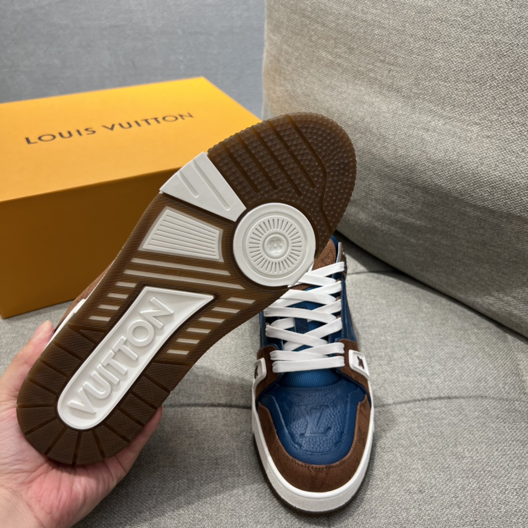 L0vis Vvtt0n LV Trainer Sneaker Brown And Dark Blue For Men