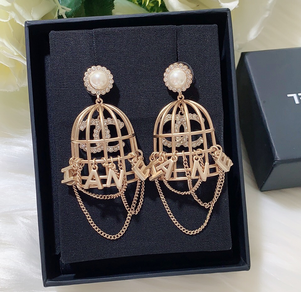 Ch**el Bird Cage Shape Earrings Gold Tone For Women
