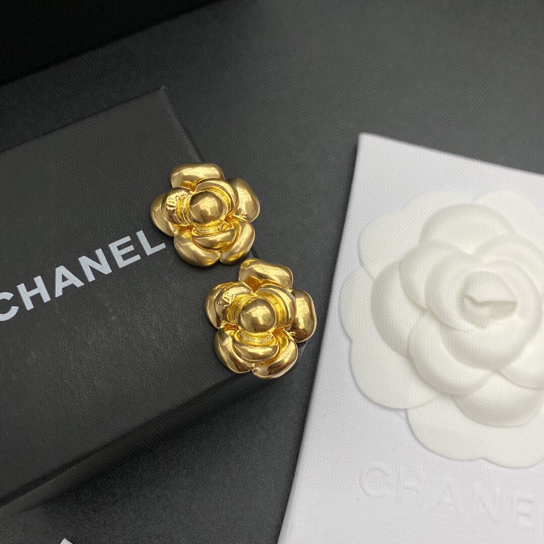 Ch**el Camellia Stud Earrings Gold For Women