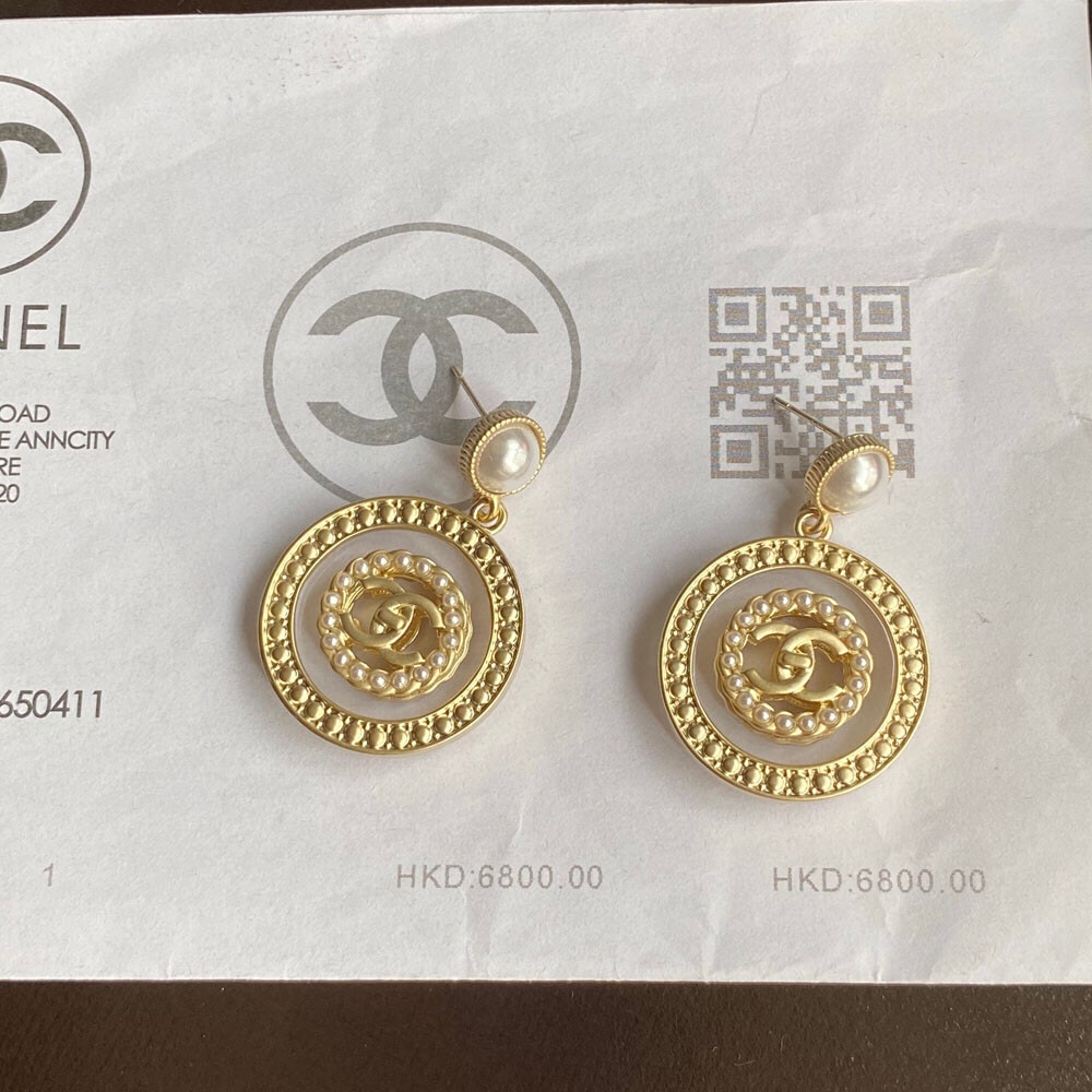 Ch**el Concentric Circles Earrings Gold Tone For Women