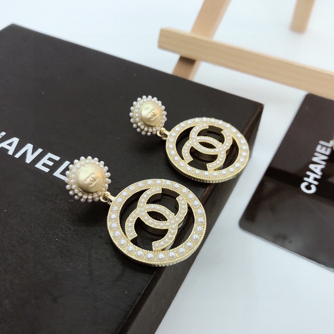 Ch**el Dangling Big Circle Frame Earrings Gold Tone For Women