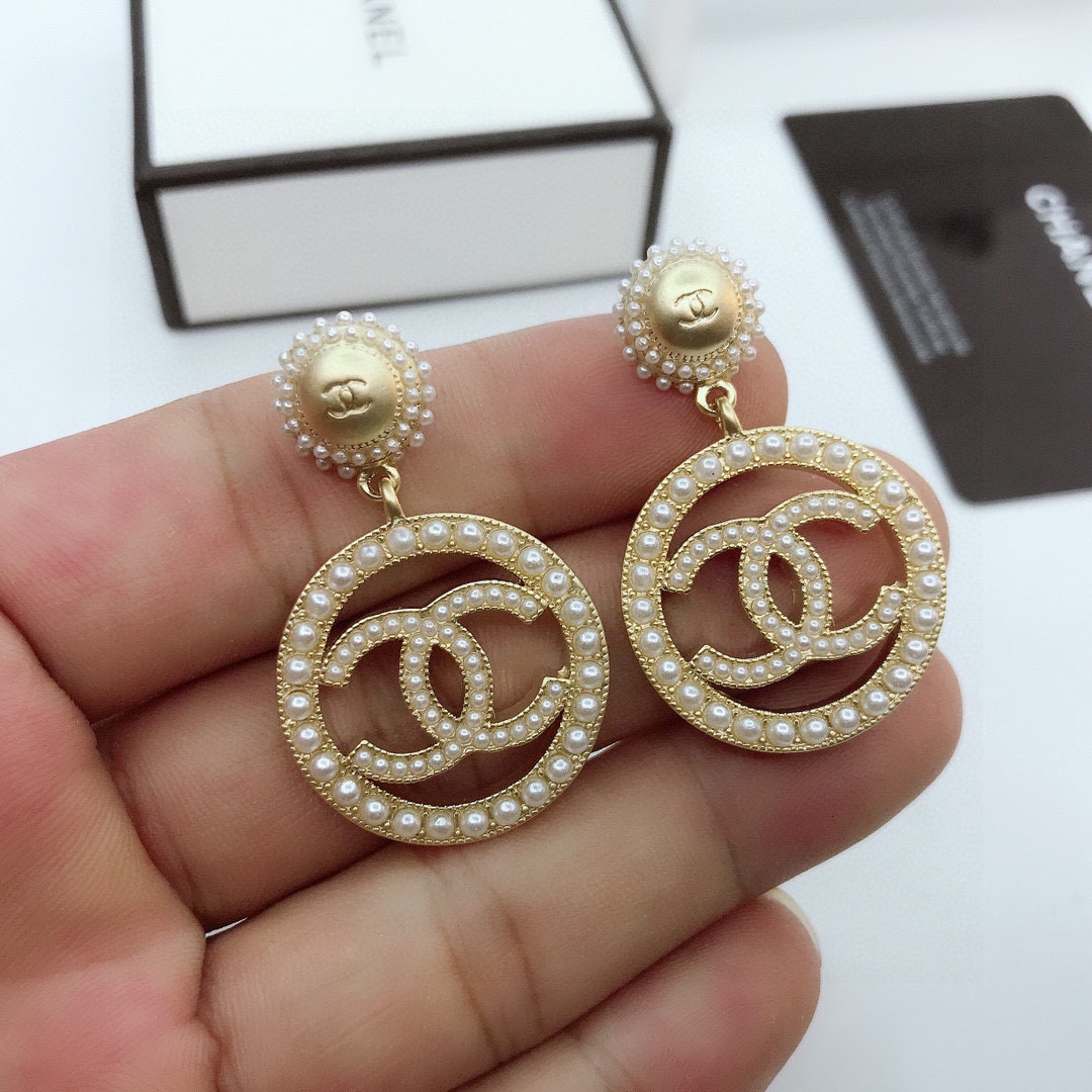 Ch**el Dangling Big Circle Frame Earrings Gold Tone For Women