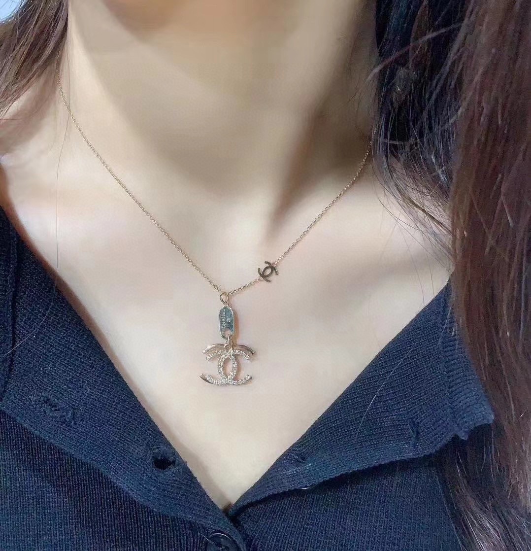 Ch**el Double C Necklace Gold For Women