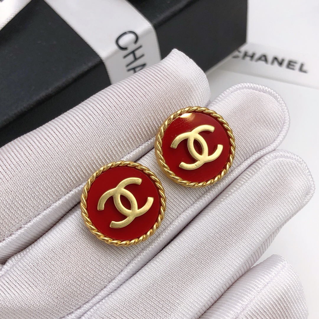 Ch**el Double C Round Earrings Red For Women