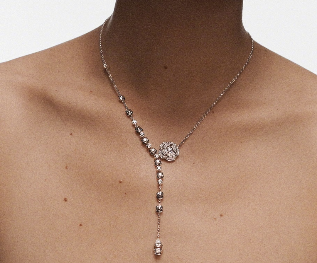 Ch**el Hollow Camellia Necklace Silver For Women