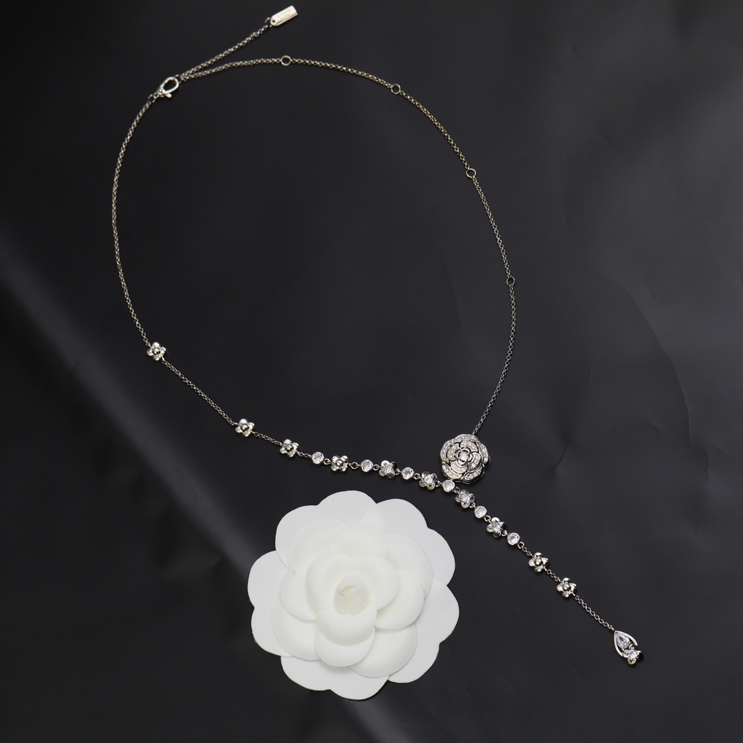 Ch**el Hollow Camellia Necklace Silver For Women
