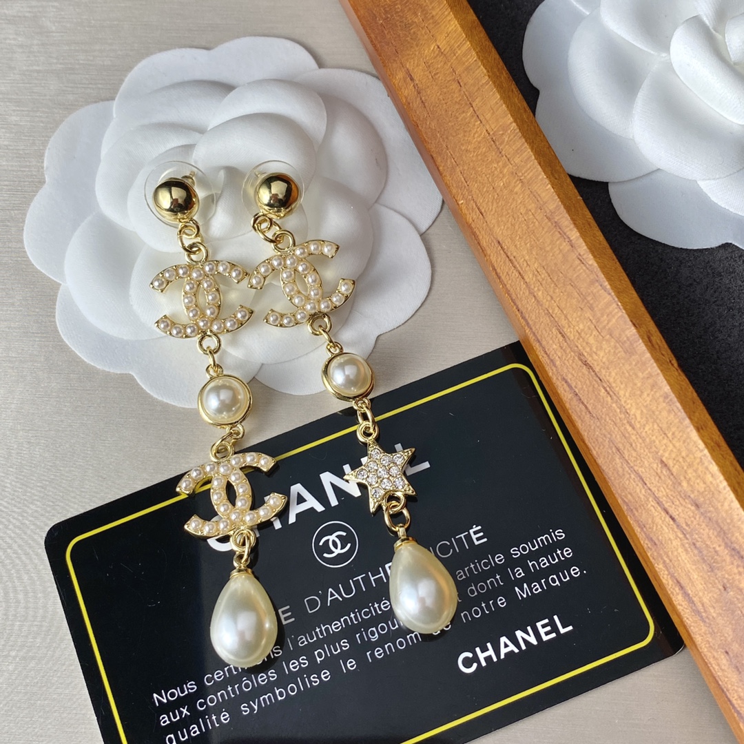 Ch**el Large Asymmetrical Earrings Gold For Women