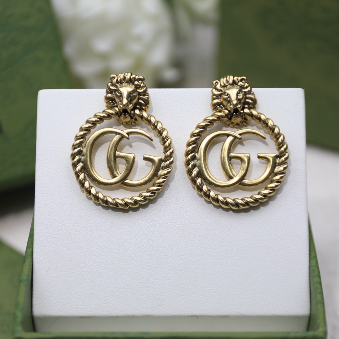 Gvc*1 Lion Head Earrings Gold Tone For Women