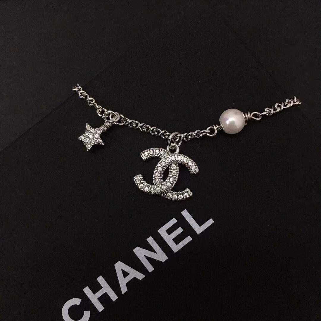 Ch**el Logo Necklace Silver Tone For Women