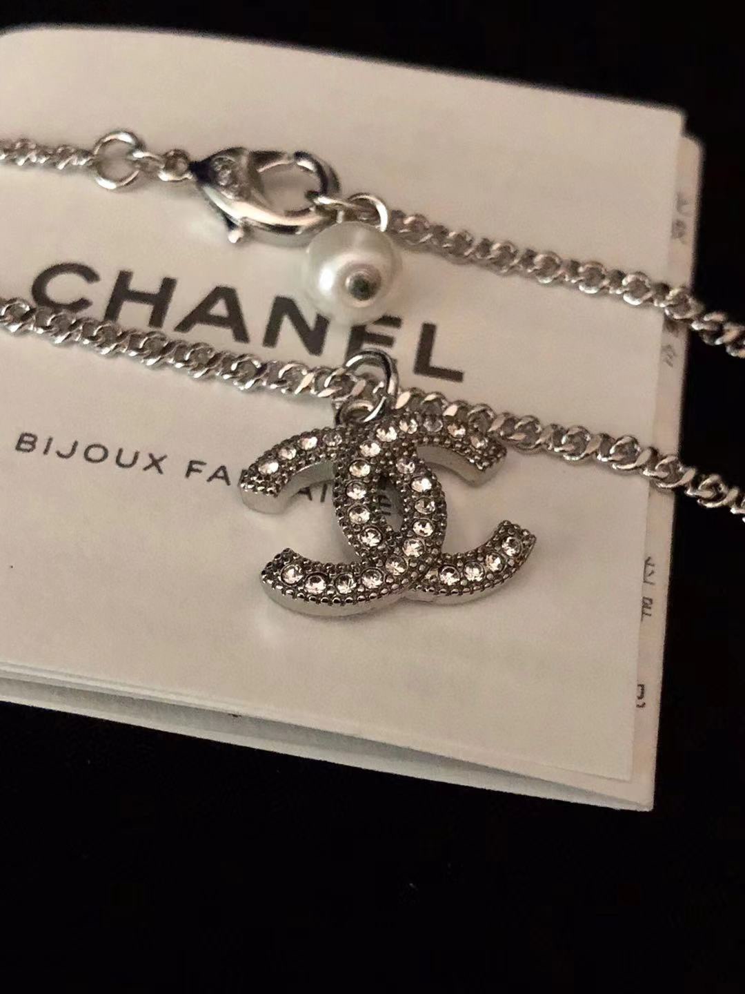 Ch**el Logo Necklace Silver Tone For Women