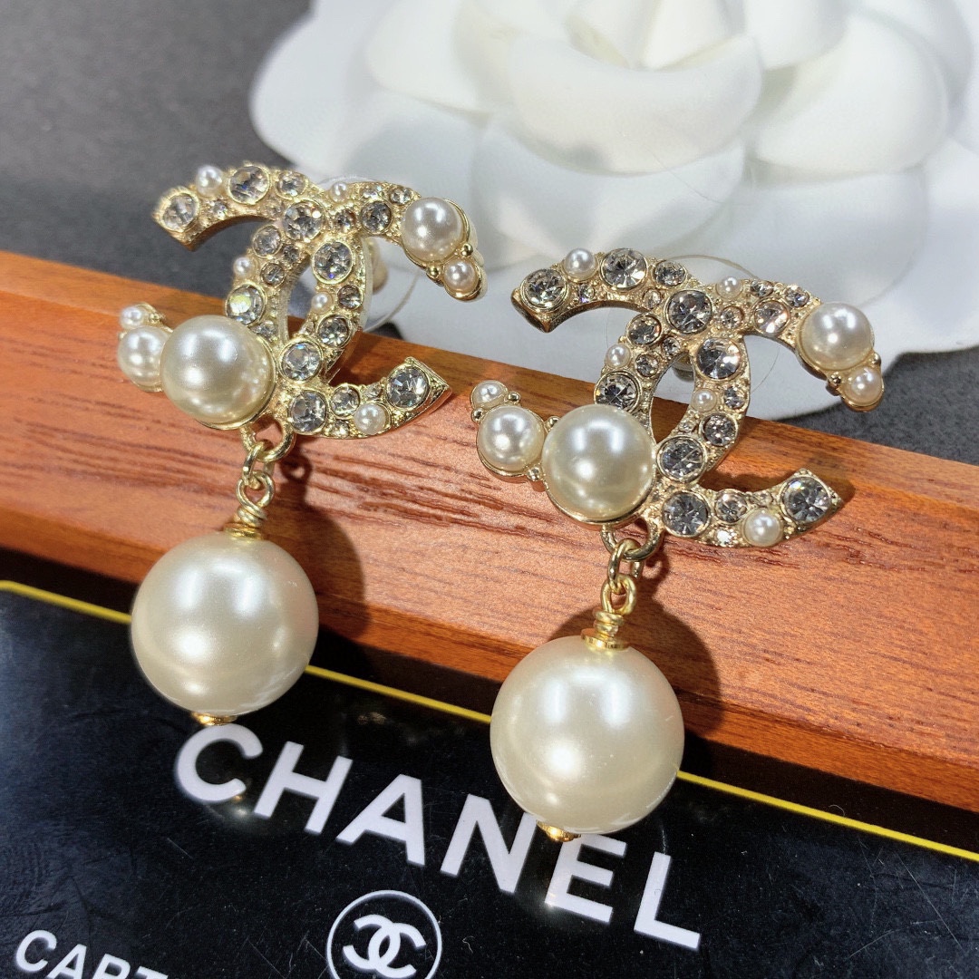 Ch**el Pearl C Double Earrings Gold For Women