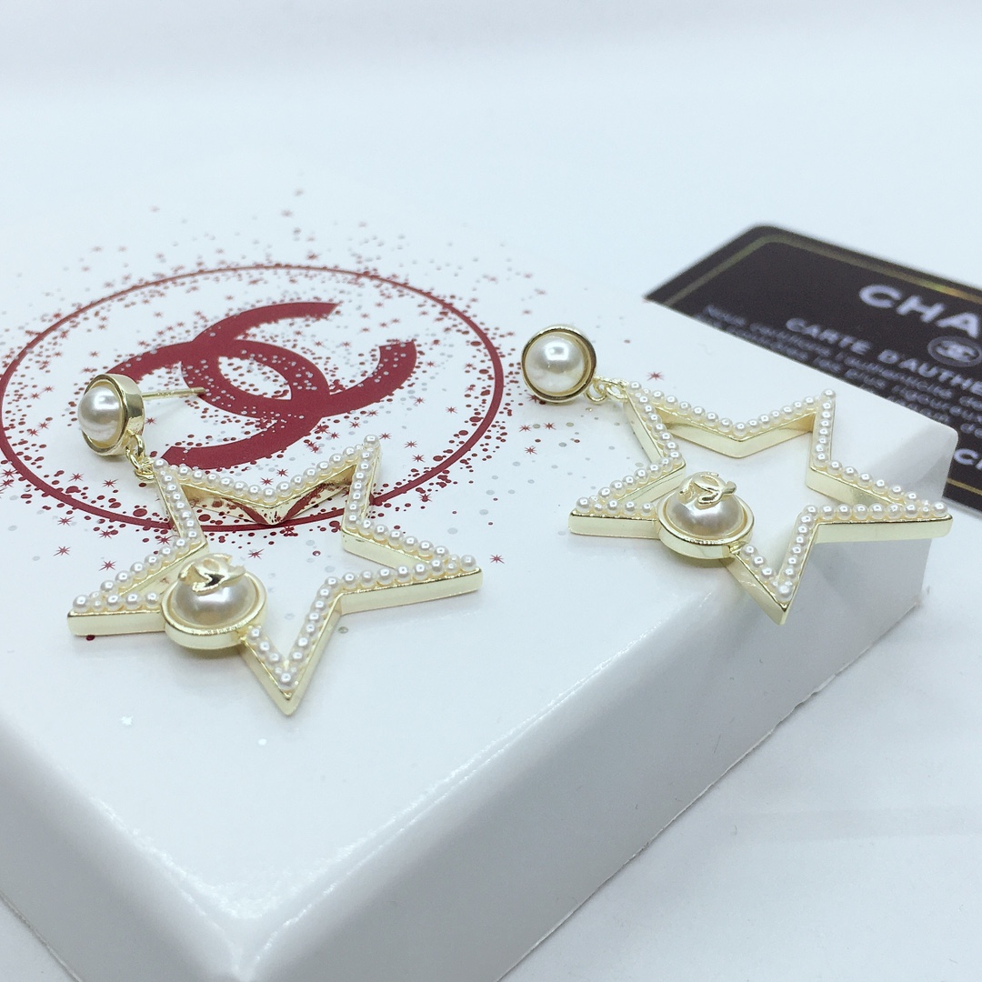 Ch**el Star Frame Earrings Gold Tone For Women