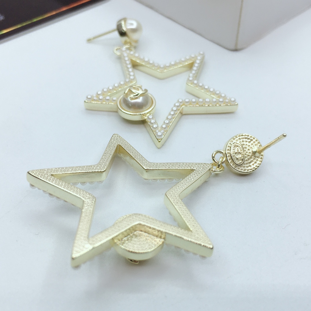 Ch**el Star Frame Earrings Gold Tone For Women