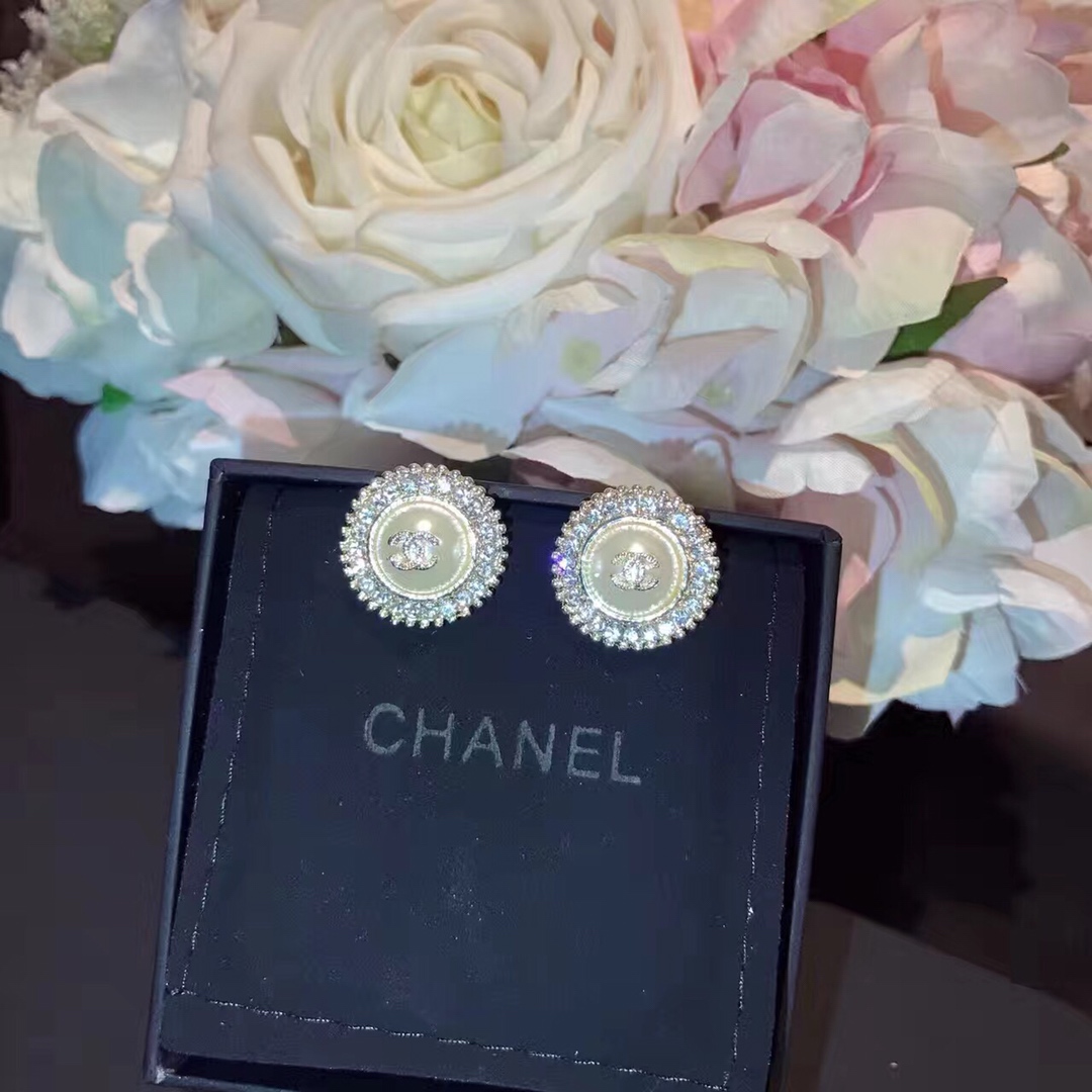 Ch**el Twinkle Stone Bud Earrings Gold Tone For Women