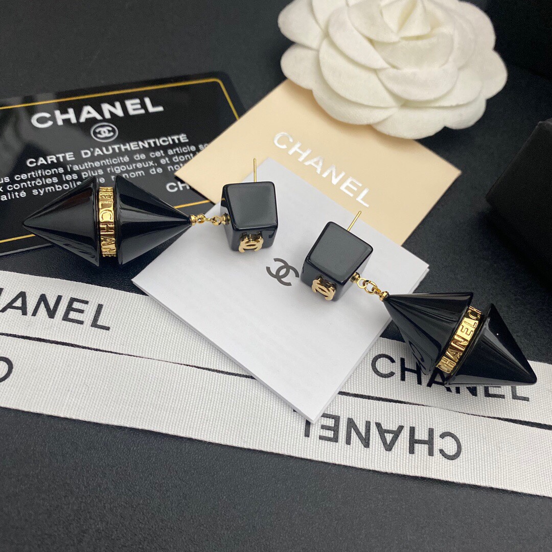 Ch**el Two Symmetrical Cones Earrings Black For Women