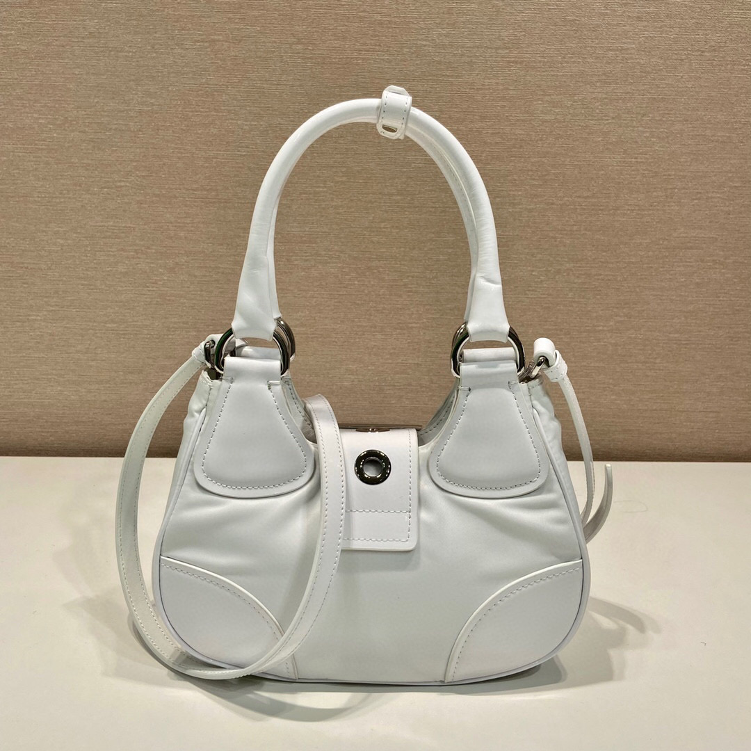 Pra*a Moon Padded Nappa Bag In White/Yellow/Brown For Women 8.8in / 22.5cm 1BA381_2DYI_F0009_V_OOM