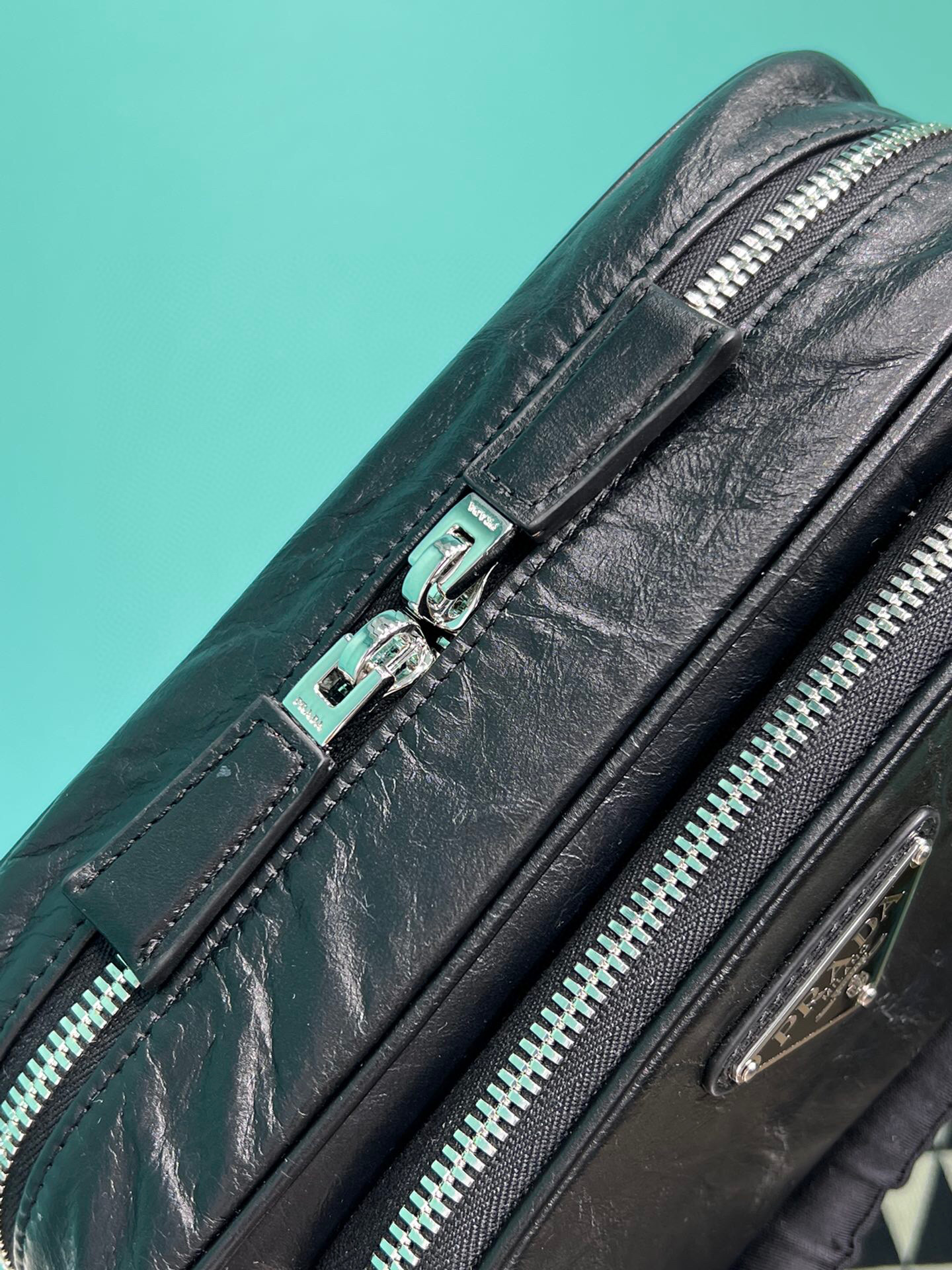 Pra*a Nappa Antique Multi-Pocket Shoulder Bag In Grey/Black/Pink For Women 8.6 in/ 22cm 1BH198_UVL_F0480_V_4OO