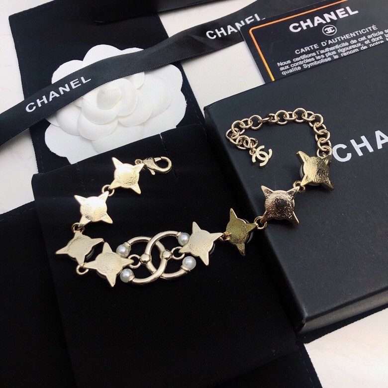 Ch**el Pearl And Star Bracelet Gold Tone For Women