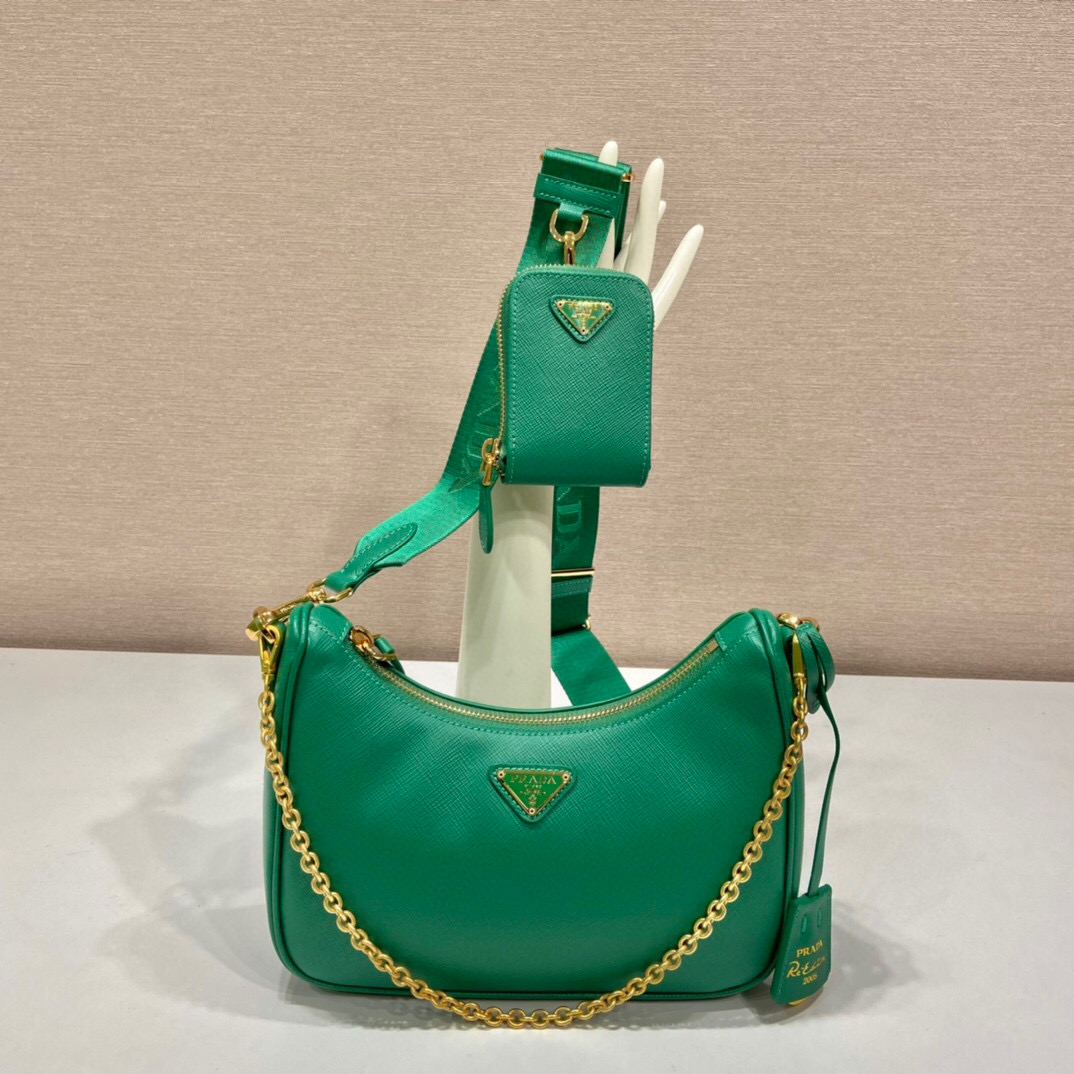 Pra*a Re-Edition 2005 Saffiano Bag In Green For Women 8.6 in/ 22 cm 1BH204_NZV_F0PCL_V_V2M