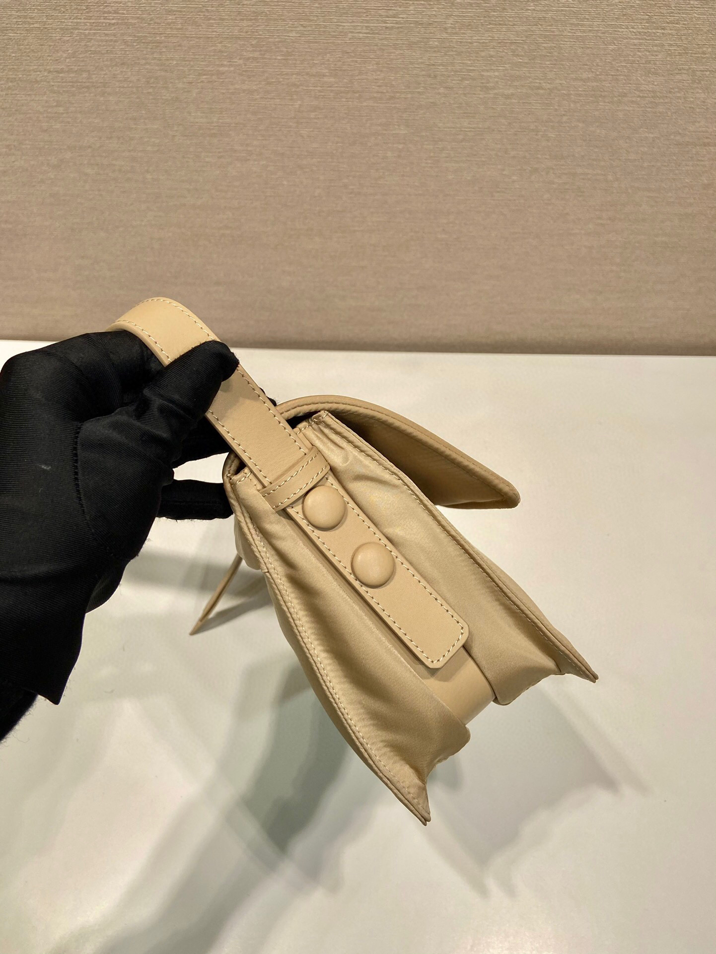 Pra*a Small Padded Shoulder Bag In Beige/Pink For Women 9.1in/ 23cm 1BD313_RDLN_F0F24_V_OOO