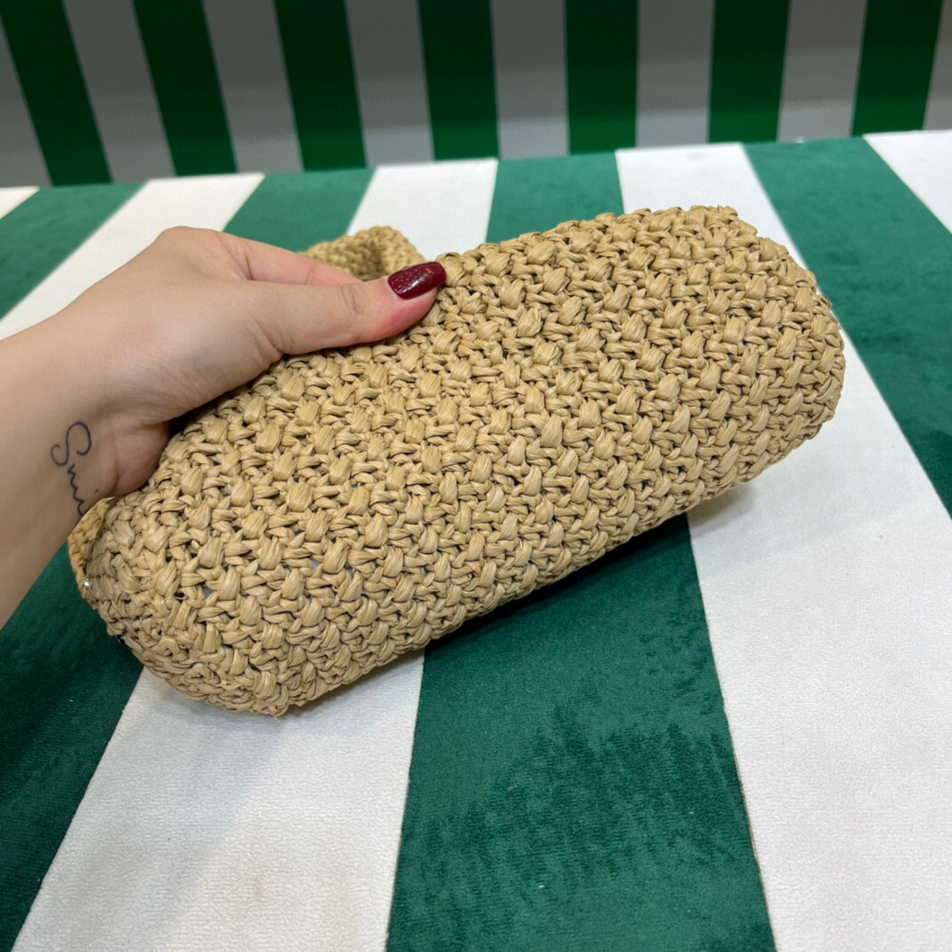 [True-to-ORIGINAL] Pra*a Small Raffia Tote Bag In Beige For Women 9.4 in/24cm 1BG422_2A2T_F0018_V_OOL