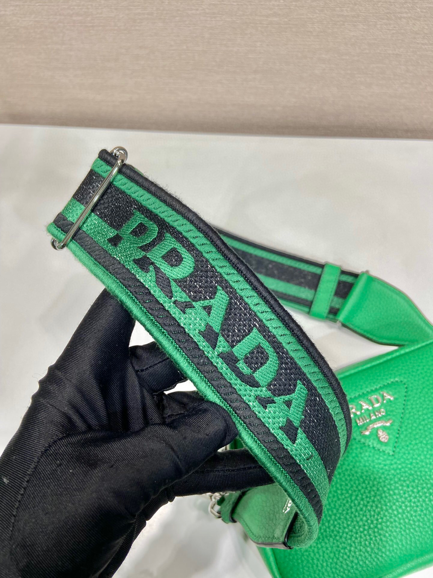 Pra*a Small Shoulder Bag In Green For Women 7.5in/ 19cm 1BH192_2DKV_F0YFM_V_3OO