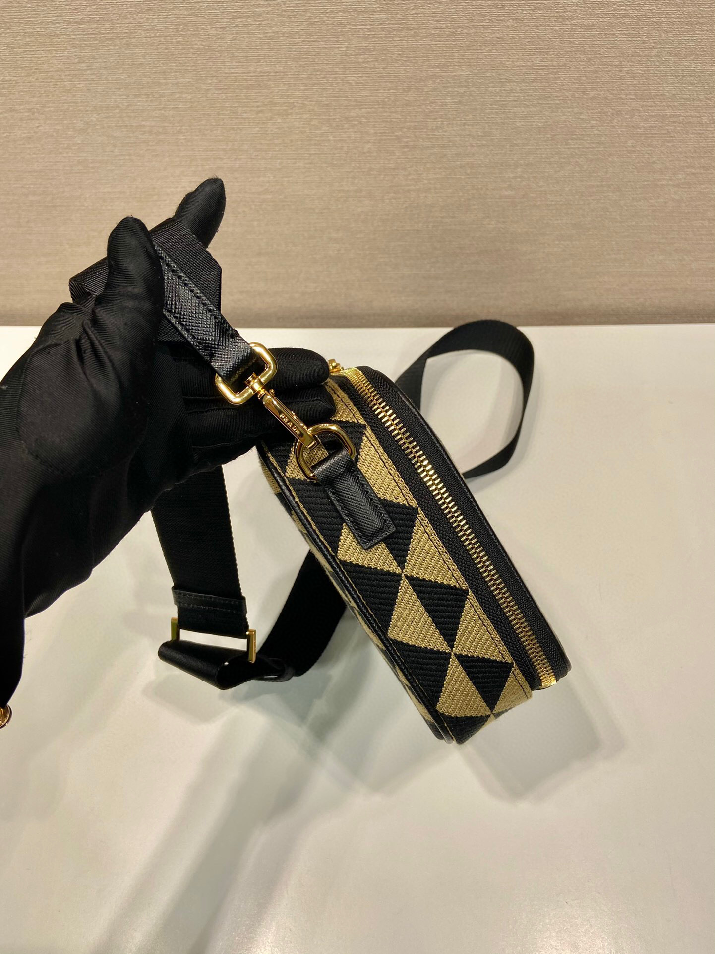 Pra*a Symbole Embroidered Fabric Bag In Beige For Women 8.6 in/ 22 cm 2VH069_2FKL_F0Y30_V_MOF