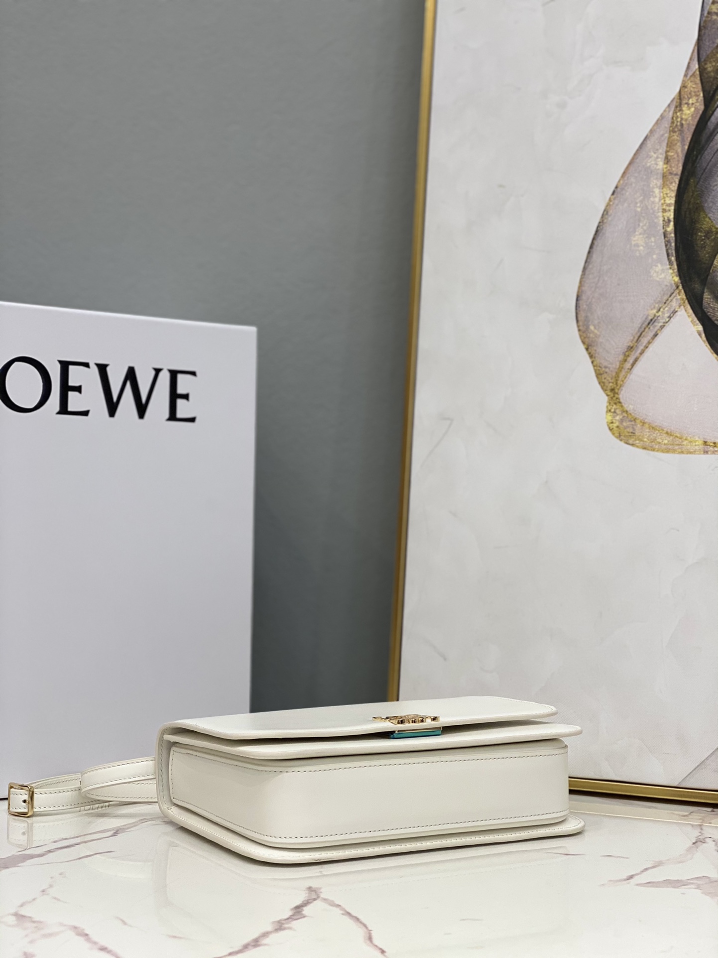 L0ew* Goya Bag Black/White/Brown For Women 8.9in / 22.5cm A896N01X03