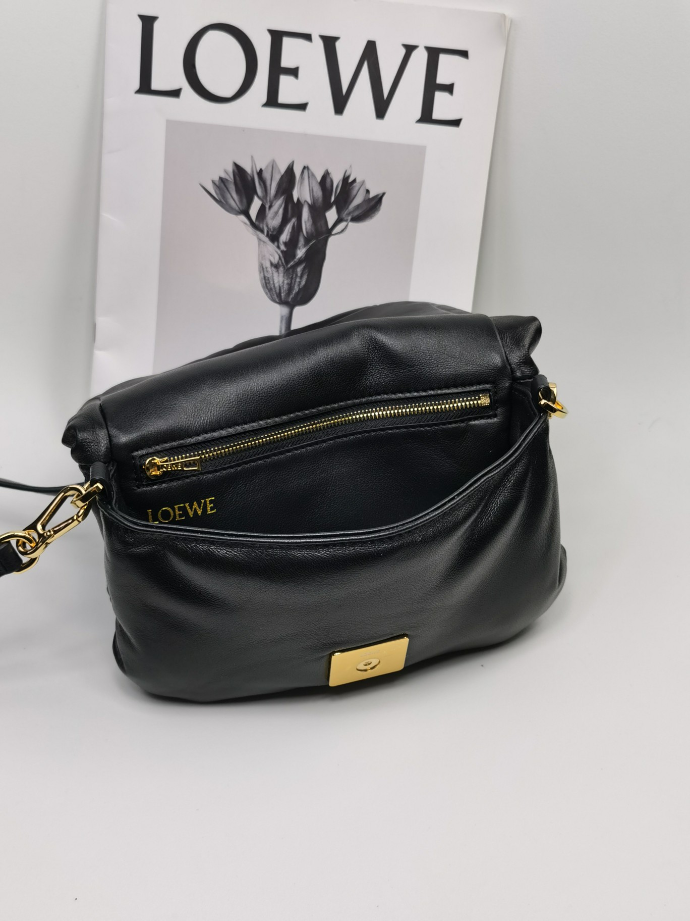 L0ew* Mini Puffer Goya Bag Black/Beige/Green Khaki For Women 7.9in / 20cm A896W56X01