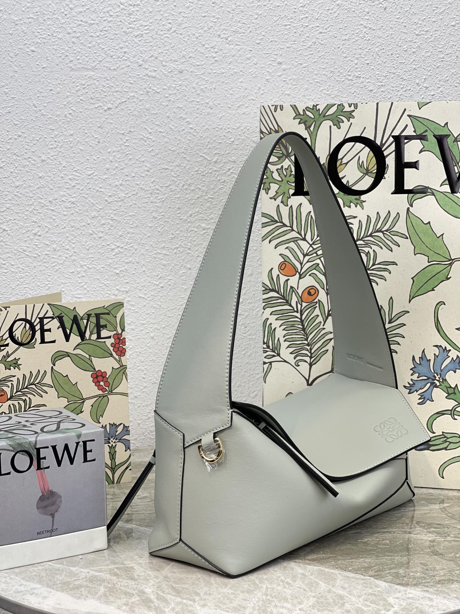 L0ew* Puzzle Hobo Bag Black/Light Green/Pink/Yellow/White For Women 11.3in / 28.7cm A510J67X01