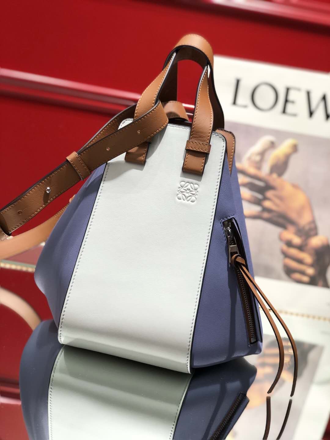 L0ew* Small Hammock Bag Blue/Pink/Beige/White/Brown/Burgundy/Grey For Women 11.8in / 30cm
