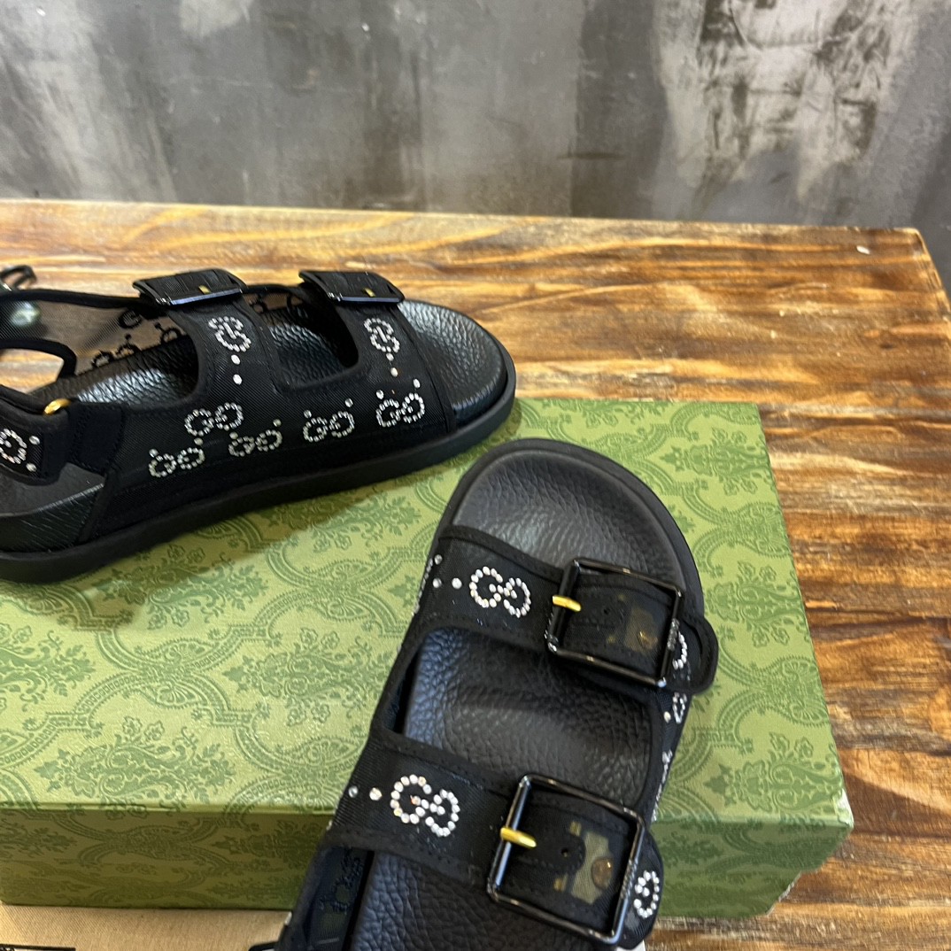 Gvc*1 GG Sandal With Crystals Black For Women 701158 F13A0 1000