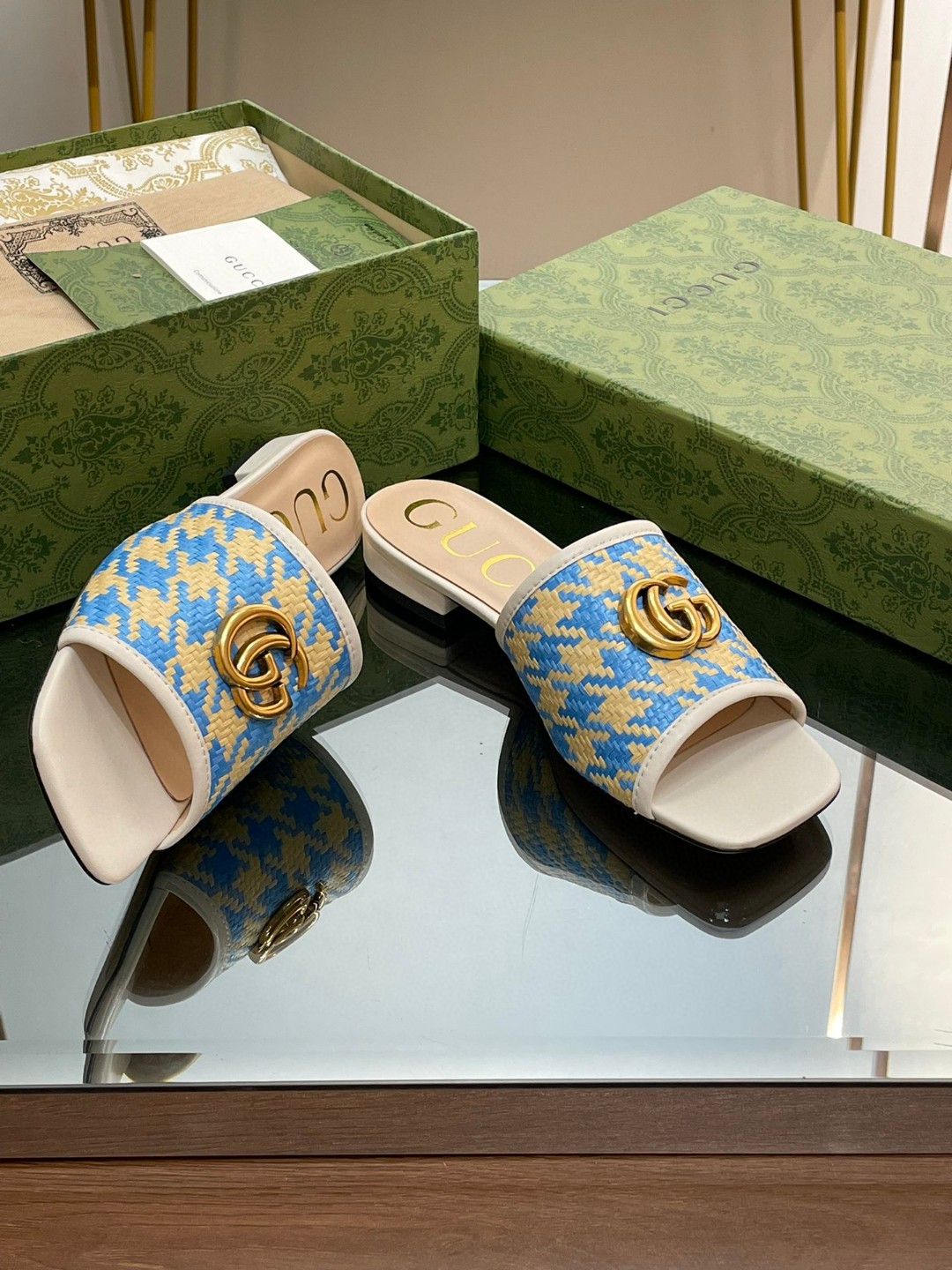 Gvc*1 Slide Sandal With Double G Blue For Women