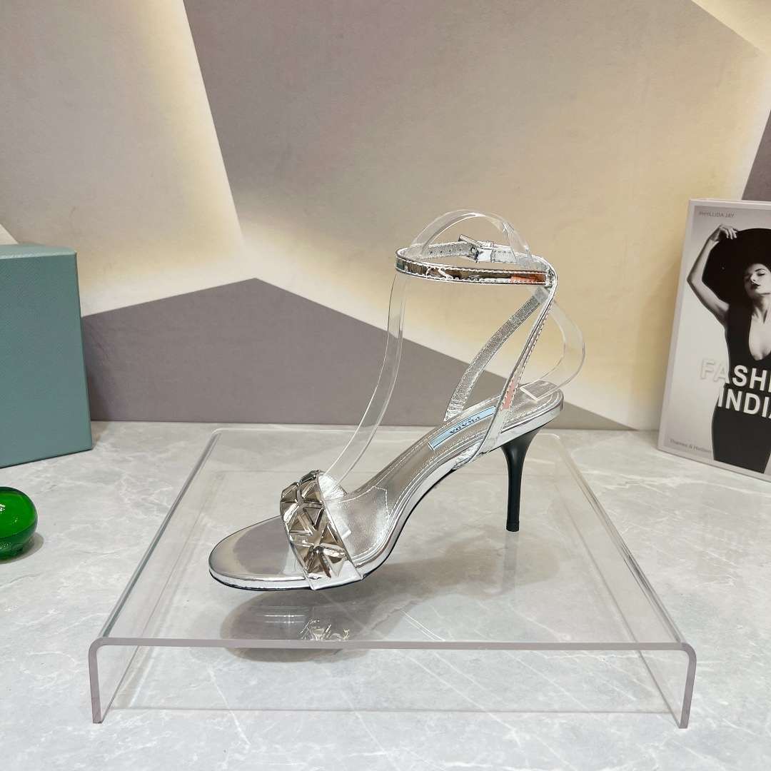 Pra*a Ankle Strap Pumps Silver For Women