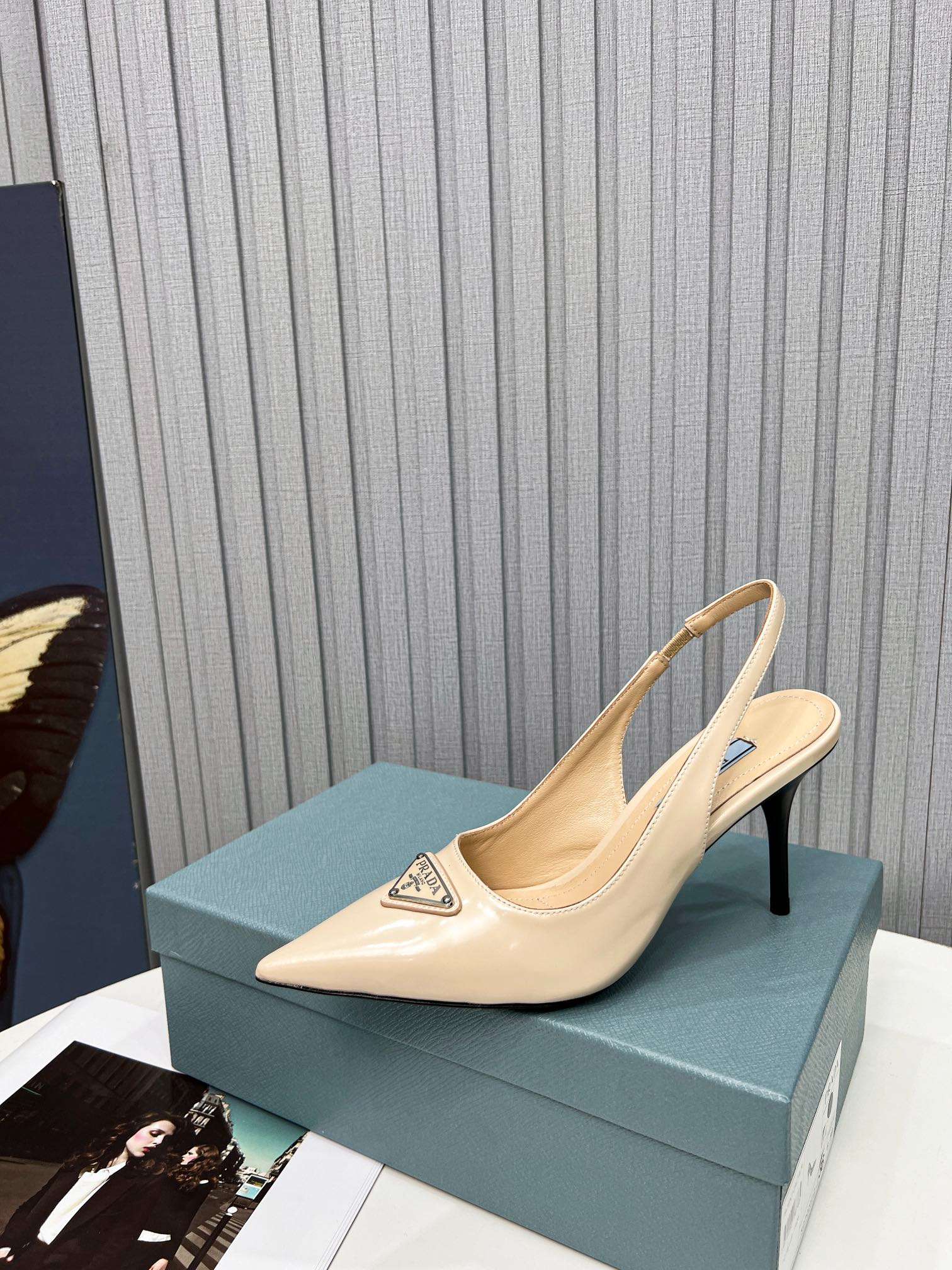 Pra*a Brushed Sling Pumps Cream For Women