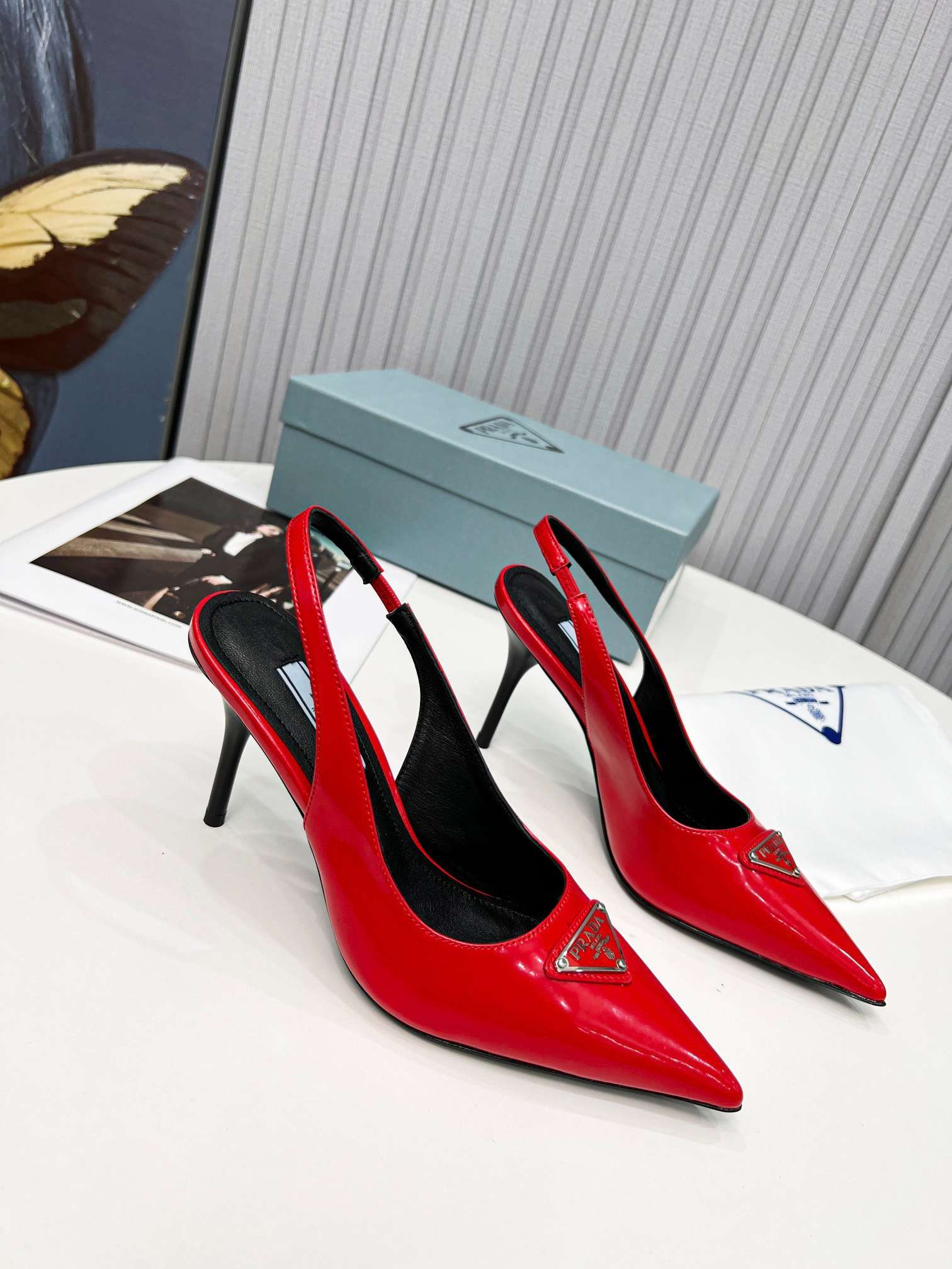 Pra*a Brushed Sling Pumps Red For Women