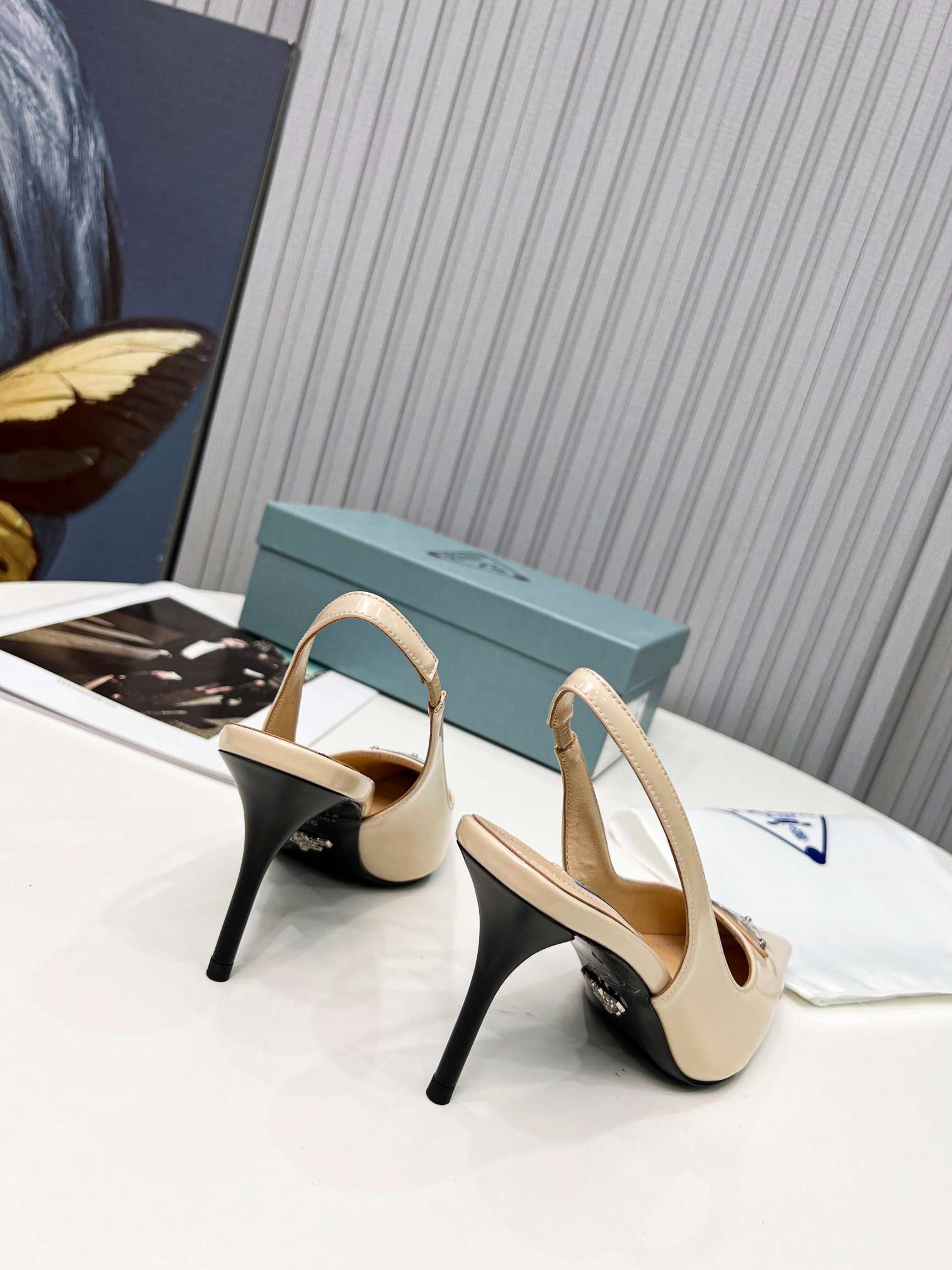 Pra*a Brushed Sling Pumps Cream For Women