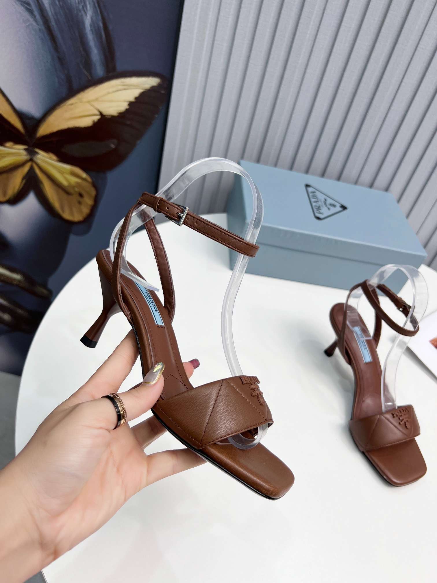 Pra*a Buckle Square Nose Pumps Brown For Women