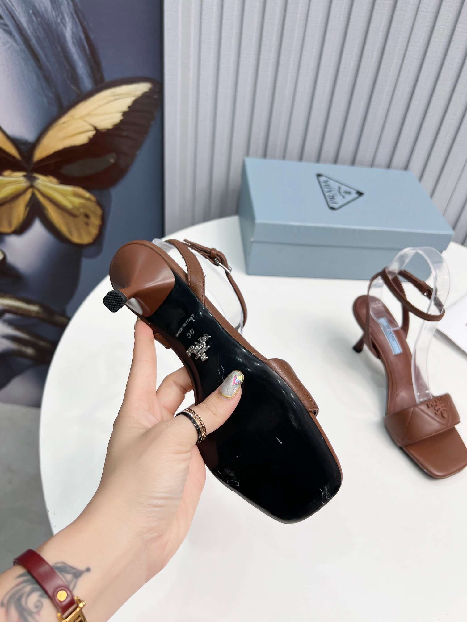 Pra*a Buckle Square Nose Pumps Brown For Women