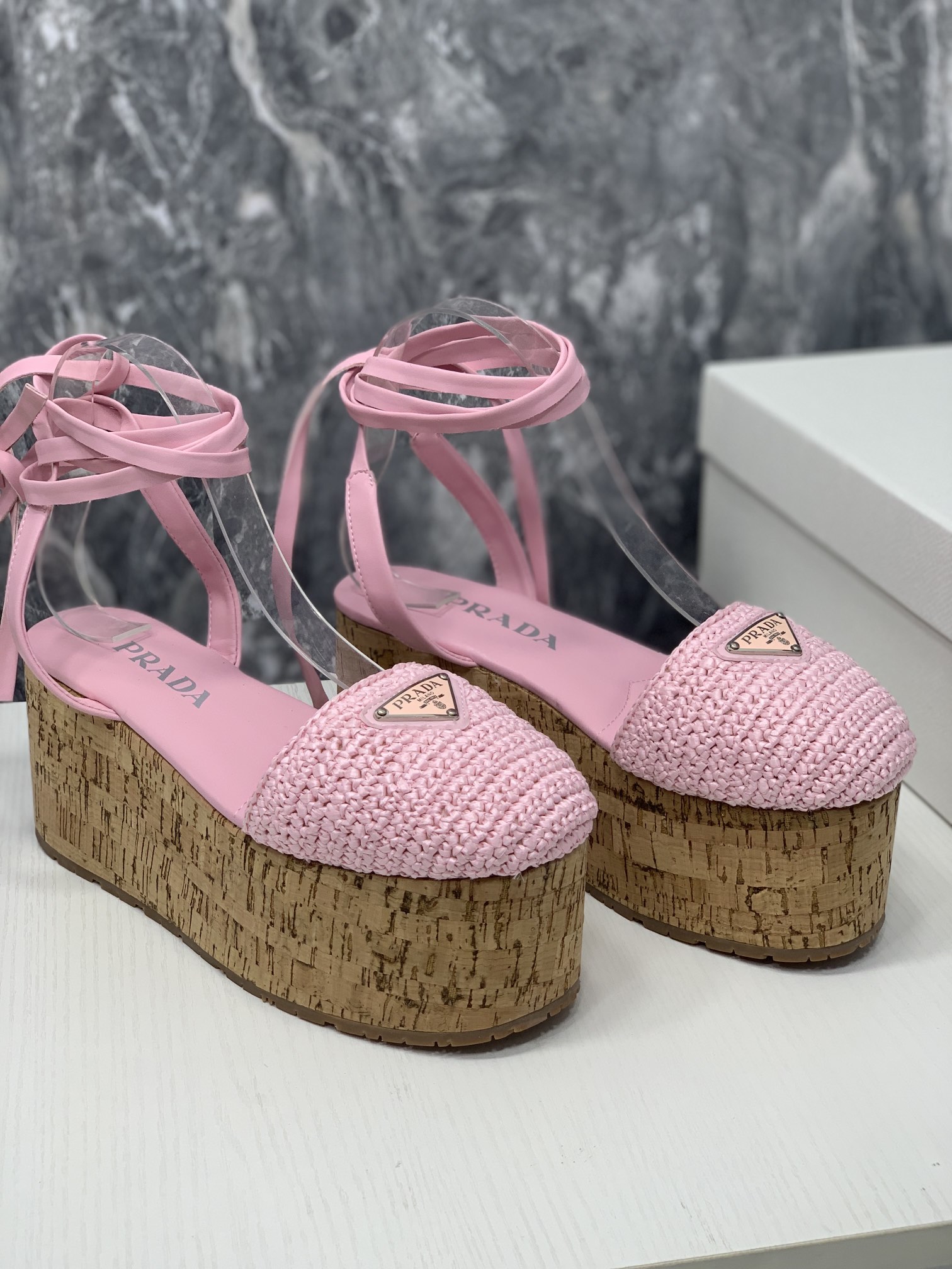 Pra*a Crochet Wedge Sandals Pink For Women